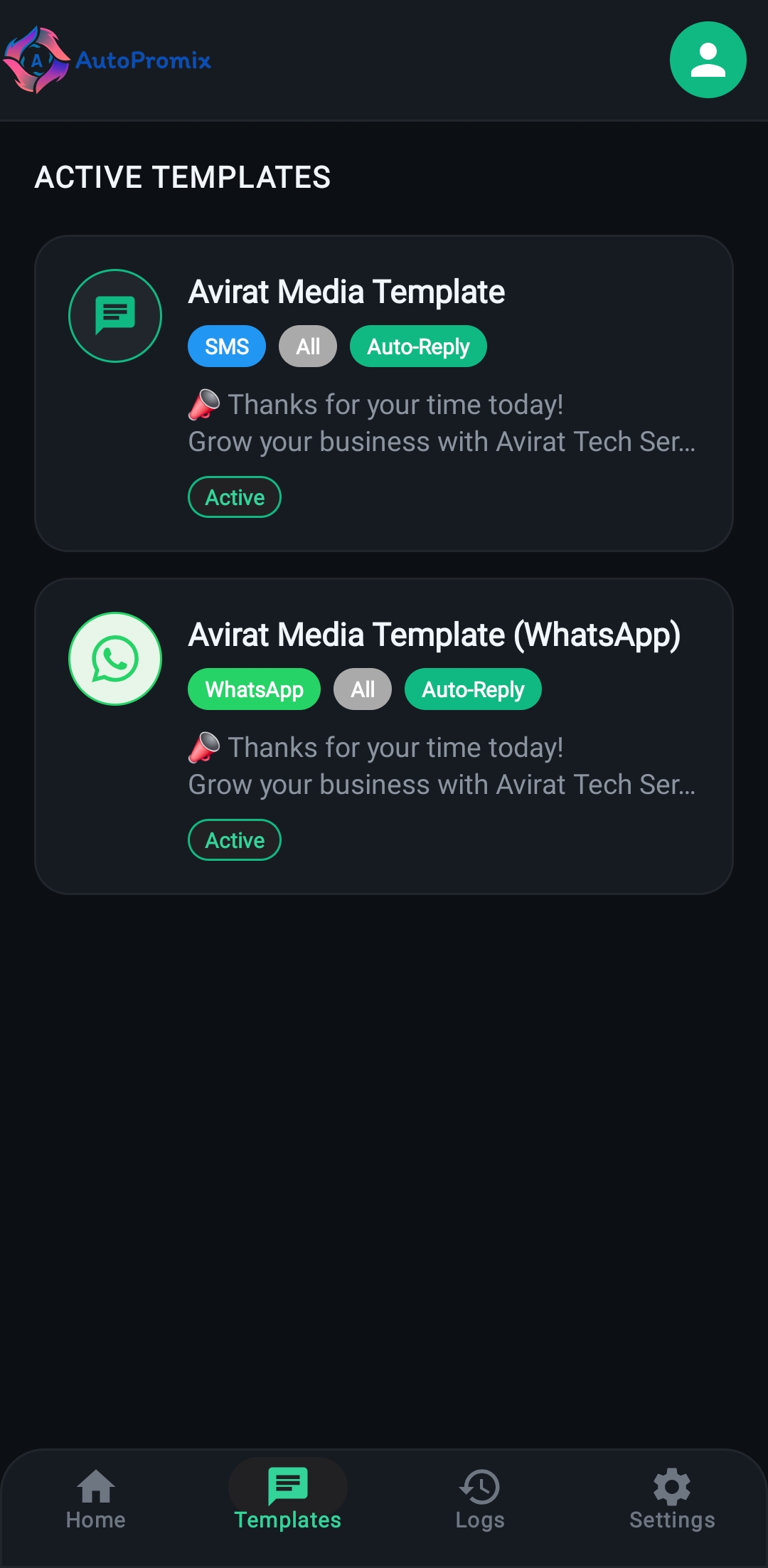 AutoPromix app template list